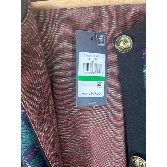 Tommy Hilfiger Women Tartan Party Blazer Jacket Gold Buttons Navy Green Red L - Picture 6 of 11